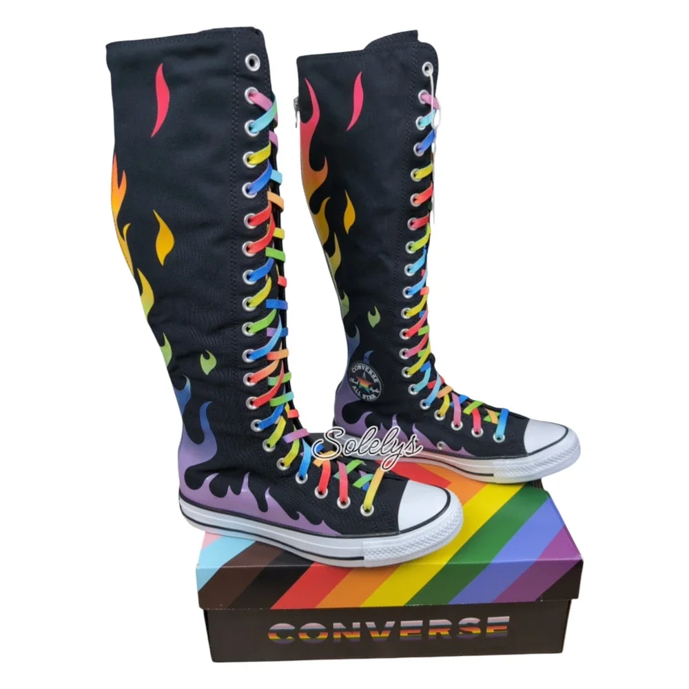 Converse Pride XXHI Rainbow Flame Elastic Lace Knee High Sneaker Boot Bundle 7.5 - Picture 6 of 10